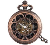 KOIAMVZW Montres automatiques Hommes Squelette de Luxe Squelette Fleur de Soleil cuivre mécanique Automatique rétro de Poche Montre Noir Noir numérique Cadran fob horloges Decoration
