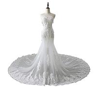 KOIAMVZW Robe de mariée élégante à épaules dénudées, Robes de mariée en Dentelle - Robe de Princesse Vintage élégante (Couleur : Blanc, Taille : US12) (Blanc US10)