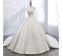 KOIAMVZW Robe de mariée en Satin à Double épaule et col en V, Manches Courtes, Longue soirée en Dentelle, Robe de mariée en Dentelle (Couleur : Blanc, Taille : 2) (Blanc 8)