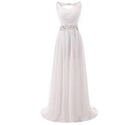 KOIAMVZW Robe de soirée de Mariage Longue en Mousseline de Soie, sans Manches, Dos Nu, Robes de Demoiselle d'honneur, Robe de mariée en Dentelle (Couleur : Ivoire, Taille : US12) (Ivory US16)