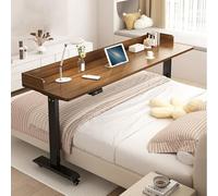 KOINEN Table de chevet, réglable en hauteur, pour la maison, pour ordinateur portable, bureau mobile pour lits d'hôpital, table de lit à roulettes, marron noir, 130 cm