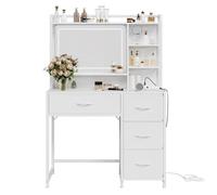 Koioplie Coiffeuse avec miroir LED 3 modes et 4 tiroirs table maquillage compacte avec tabouret pour chambre - Blanc