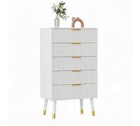 Koioplie Commode 5 Tiroirs 60cm - Design Cannelé, Poignées Dorées - Blanc