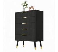 Koioplie Commode 5 Tiroirs 60cm - Design Cannelé, Poignées Dorées - Noir