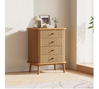 KOIOPLIE Commode boho 4 tiroirs à façade cannelée style cannage, meuble rangement chambre avec pieds bois et poignées noir mat