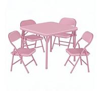 Koioplie Ensemble 1 Table et 4 chaises Enfant Pliant, Table PU - Rose | Acier peint anti-rouille + PU imperméable anti-taches - pliable - bords arrondis - pieds verrouillables antidérapants.