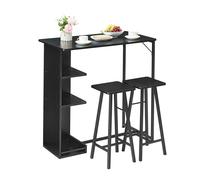 Koioplie Ensemble table et chaises de bar, table à manger avec étagères, 2 tabourets de bar, ensemble pour cuisine, salle à manger, salon, pub, noir