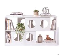 Koioplie Étagère horizontale blanche à 2 niveaux - Bibliothèque basse et large style cubby pour salon chambre d'enfant ou bureau