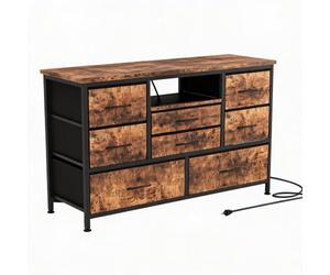Koioplie Meuble TV 8 Tiroirs -LED RGB, Prise USB -pour TV 55" Tiger Stripes | MDF + structure métal, 8 tiroirs tissu, plateau 55". LED RGB 22 modes, prises USB+AC. Rangement salon, chambre, entrée