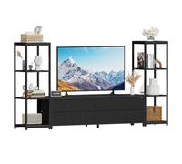 Koioplie Meuble TV Industriel pour Salon, Jusqu‘à 75 Pouces, 6tiroirs, Noir | Acier + MDF robustes - TV 75", 6 tiroirs tissu, 8 étagères, 2 bibliothèques modulables - anti-basculement - 8 kg/tiroir