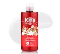 Koji White Gel douche éclaircissant à l'acide kojique pour la peau - Nettoyant hydratant quotidien pour la peau, teint inégal avec extraits d'acides de fleurs, acide hyaluronique, vitamine E et B5