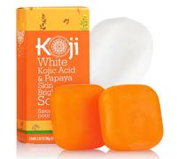 Koji White Kojic Acid & Papaya Skin Brightening Soap, Exfoliating Facial Bar, Radiant Skin, Rejuvenates, Moisturizer, Even Tone Cleansing Bar with Hyaluronic Acid, Vegan Soap, 2.82 oz (2 Bars)