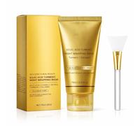 Kojic Acid Turmeric Night Wrapping Mask with Vitamin C & Retinol, Peel Off Overnight Face Mask with Collagen, Deep Nourishing Brightening Mask for Dull Skin, 75ml + Silicone Brush(1pcs)