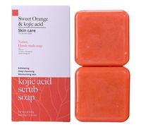 Kojic Savon à l'acide Kojic Original Kojic Acid Scrub Soap Kojic Acid Soap Natural Sweet Orange Kojic Soap pour le visage et le corps Nettoyage en profondeur Hydratant (2Savons)