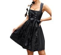 KOJOOIN Dirndl pour Femme 2 pièces. Robe Traditionnelle Midi Robe Dirndl Courte avec Tablier Dirndl pour l'Oktoberfest Noir 40