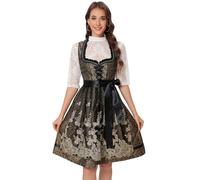 KOJOOIN Dirndl Robe midi courte pour femme avec 3 pièces avec robe Dirndl, tablier, chemisier Dirndl pour la fête de la bière, taille 34-52 (emballage réutilisable), noir/or, 44