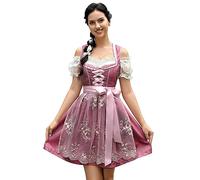KOJOOIN Dirndl Robe Traditionnelle Courte pour Femme 3 pièces. Dirndl midi pour Oktoberfest A-vin Rouge 34