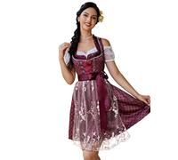 KOJOOIN Femme Robe Dirndl de Bavière Oktoberfest Set - Blouse et Tablier - Robe Dirndl 3 Pièces Bluse Manches Courtes Bavarois Vêtements Rouge 34