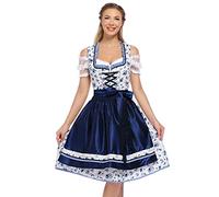 KOJOOIN Robe courte Dirndl 3 pièces pour femme avec robe Dirndl, chemisier Dirndl, tablier pour fête de la bière, occasions spéciales, bleu, 42