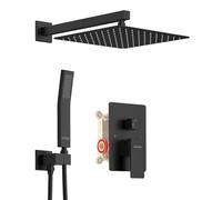 KOJOX Système de douche noir mat de 30,5 cm avec pomme de douche à haute pression, pommeau de douche à main, mitigeur de salle de bain, robinet de douche mural avec valve rugueuse et kit de garniture