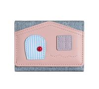 kokdid Élégant portefeuille multicolore sur le thème de la maison avec poche pour pièces de monnaie et porte-cartes pour porte-monnaie essentiel au quotidien, bleu clair
