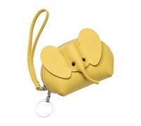 kokdid Porte-cartes en cuir véritable robuste avec fermeture éclair pour femme Motif éléphant, jaune, 12*6*9cm