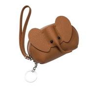 kokdid Porte-cartes en cuir véritable robuste avec fermeture éclair pour femme Motif éléphant, marron doré, 12*6*9cm