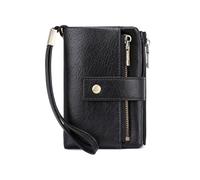 kokdid Portefeuille à trois volets en cuir pour femme avec dragonne et porte-cartes, Noir