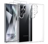 Kokio Coque pour Samsung Galaxy S24 Ultra 5G,avec 2 Pièces Verre Trempé,Transparent étui de Protection, Très Mince Silicone Antichoc Bumper Housse,Coque pour Samsung S24 Ultra 5G