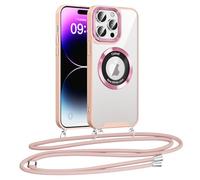 Kokio Cordon Coque Magnétique pour iPhone 14 Pro 6,1" avec Collier, Réglable Lanyard Transparente Housse avec Antirayures Anti jaunissement étui pour iPhone14 Pro, Rose