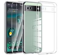 Kokio Crystal Clear Coque pour Google Pixel 6A 5G avec 2 Pièces de Verre de Protection,Coque de Protection en Silicone TPU Transparent Ultra Fin et Souple,Anti-Jaunissement,Anti-Rayures