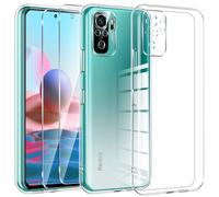 Kokio Crystal Clear Coque pour Xiaomi Redmi Note 10/Note 10S 4G avec 2 Pièces de Verre de Protection,Coque de Protection en Silicone TPU Transparent Ultra Fin et Souple,Anti-Jaunissement,Anti-Rayures