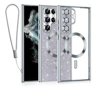 Kokio Glitter Magnétique pour Samsung Galaxy S22 Ultra Con Cordon, [Compatible avec MagSafe] Antichoc Brillant Pailleté Housse Souple Couqe pour Samsung S22 Ultra Bumper Étui, Argent