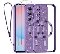 Kokio Glitter Magnétique pour Samsung Galaxy S24 FE 5G Con Cordon, [Compatible avec MagSafe] Antichoc Brillant Pailleté Housse Souple Couqe pour Samsung S24 FE avec 2 Pièces Verre Trempé Étui, Violet