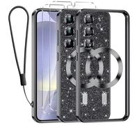 Kokio Glitter Magnétique pour Samsung S24+ / S24 Plus 5G Con Cordon, [Compatible avec MagSafe] Antichoc Brillant Pailleté Housse Souple Couqe pour Samsung S24+ avec 2 Pièces Verre Trempé Étui, Noir