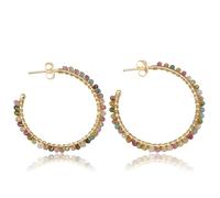 KOKO Boucles d'oreilles Tourmalines, Créoles Dorées avec Tourmalines, Boucles d'oreilles en Pierres Naturelles pour Femme, Jeune Fille, Plaqué Or 18k, dans une Boîte Cadeau
