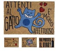 KOKO DOORMATS Paillasson d'entrée maison en fibre de coco « Attention au chat » | Tapis d'entrée extérieur avec base antidérapante en PVC | Design mignon et résistant de 40 x 60 cm pour porte d'entrée
