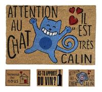 KOKO DOORMATS Paillasson Tapis Entrée Extérieur, Fibre Coco Base PVC | Antidérapant Absorbant | Attention au Chat 40x60cm