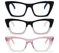 KoKoBin 3 Pack Lunettes de Lecture Oprah pour Femmes Bloquant la Lumière Bleue de l'Ordinateur Loupes de Lecture Cat-eye avec Charnière à Ressort (3 Pack, 1.5, Dioptres)
