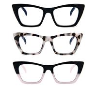 KoKoBin 3 Pack Lunettes de Lecture Oprah pour Femmes Bloquant la Lumière Bleue de l'Ordinateur Loupes de Lecture Cat-eye avec Charnière à Ressort (3 Pairs, 2, Dioptres)