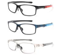 KoKoBin 3 Pack Sport Lunettes de Lecture pour Hommes femmes TR90 Anti-Glare Bleu avec Charnière Rectangulaire charnières à Ressort Lunettes (3 Pack, 1)