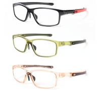 KoKoBin 3 Pack Sport Lunettes de Lecture pour Hommes femmes TR90 Anti-Glare Bleu avec Charnière Rectangulaire charnières à Ressort Lunettes (3 Paires, 3)