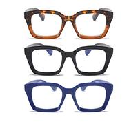 KoKoBin 3 Paires Lunettes de vue Lecture Anti-Lumière Bleue,Lunettes pour lire Surdimensionnées Carrées Élégantes,Anti-Fatigue Lentille Claire Hommes et Femmes 3.50