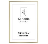 KokoBin Cadre pour tableaux et affiches en aluminium doré avec verre acrylique incassable, moderne avec passe-partout pour images et photos (or, 50 x 70)