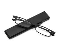 KoKoBin Lunettes de lecture compactes avec protection contre la lumière bleue et les UV, avec étui à lunettes portable et plat, pour hommes et femmes (Noir, 2, Dioptres)