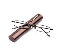 KoKoBin Lunettes de lecture flexibles en métal - Avec charnière à ressort - Aide à la lecture - Unisexe - Appareil de lecture avec étui à lunettes qui ressemble à un porte-stylo, marron , +2.5