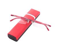 KoKoBin Lunettes de lecture ultralégères TR90 sans monture avec étui à lunettes Aide à la lecture pour hommes et femmes (Rouge, 1.5, diopters)