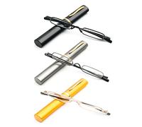 KoKoBin Mini lunettes de lecture étroites avec charnière à ressort en métal Aide à la lecture Unisexe Avec étui (3 pièces, +2.0)
