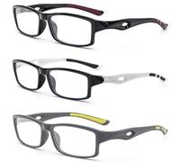 KoKoBin pack de 3 lunettes de lecture rectangulaires Design sportif TR90 flexible anti-lumière bleue Aide à la lecture Femme pour Homme (3-Pack (noir blanc gris), 1.5, Dioptres)