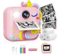 KOKODI Appareil Photo Instantané Enfant 3-12 Ans, Caméra Numérique Thermique sans Encre, Impression Rapide 3s, Vidéo 1080P, Écran 2,4 Pouces HD, MP3, Carte 8GB, Flash et Prise Retardée (Rose)